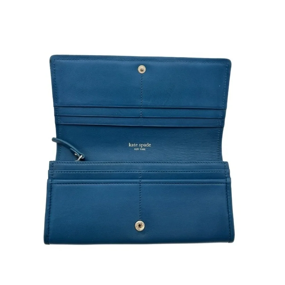 Kate Spade New York Continental Wallet Teal Blue Leather‎ Snap Closure 4x8